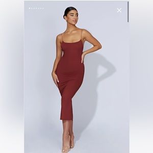 [Meshki] Scoop Low Neck Midi Dress - Cherry Chocolate